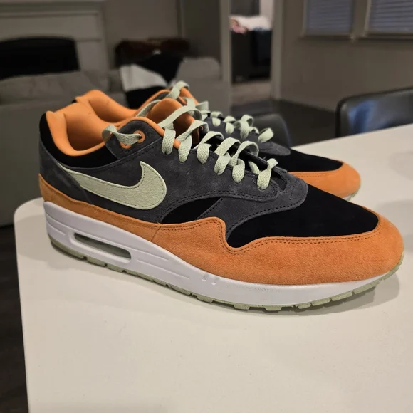 Nike Men's Air Max 1 Ugly Duck- Orange, Black, and Gray with Light Green Accents - Picture 1 of 6